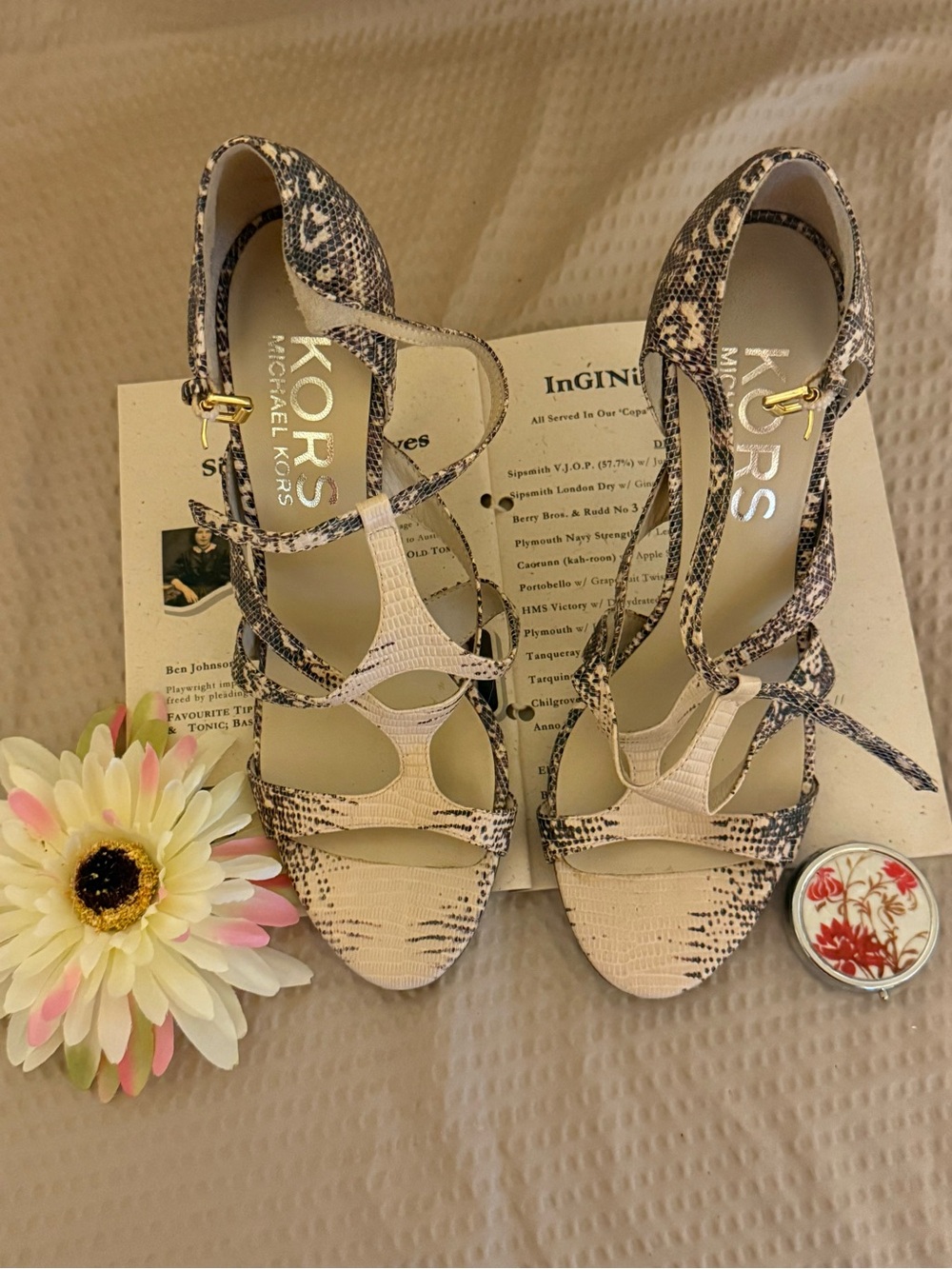 Michael Kors Snake Print Strappy High Heel Sandals Size 8.5M Leather Sole